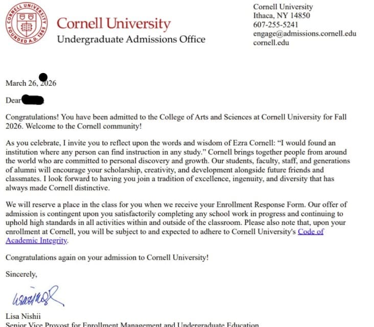 Cornell acceptance