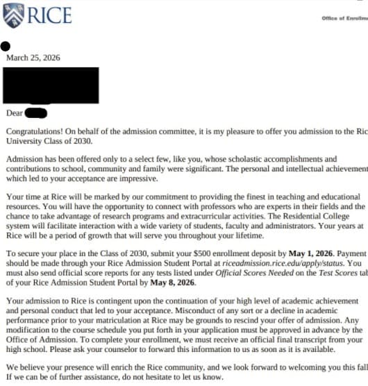 Rice acceptance